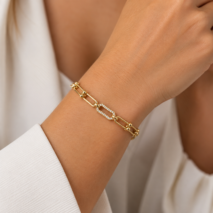 18K Yellow Gold Zirconia Link Bracelet