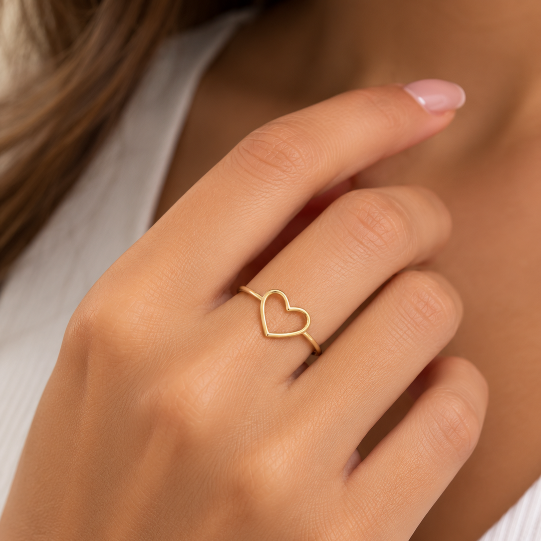 18K Yellow Gold Open Heart Ring