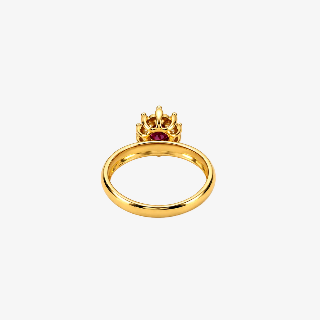 18K Yellow Gold Red Oval Zirconia Halo Ring