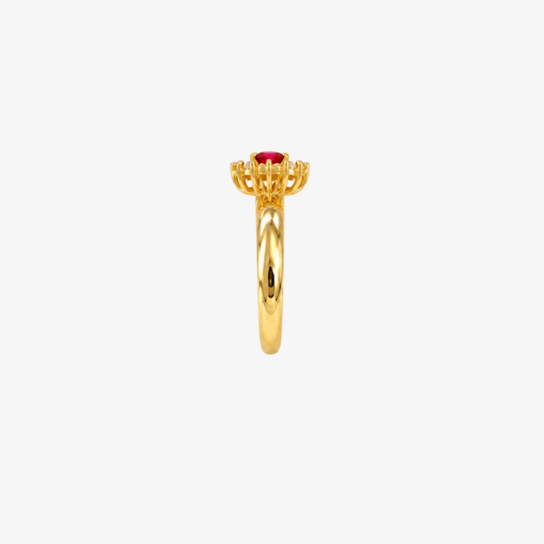 18K Yellow Gold Red Oval Zirconia Halo Ring