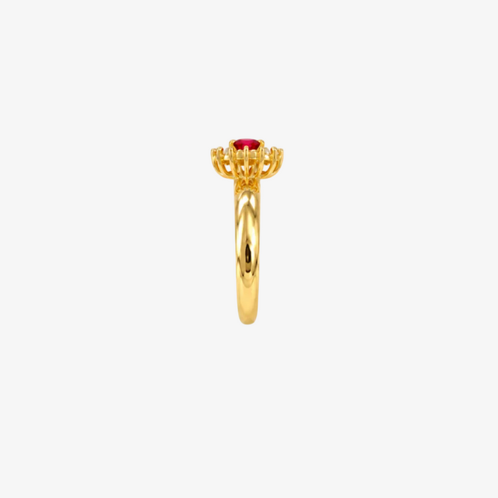 18K Yellow Gold Red Oval Zirconia Halo Ring