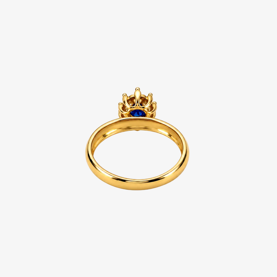 18K Yellow Gold Blue Oval Halo Ring