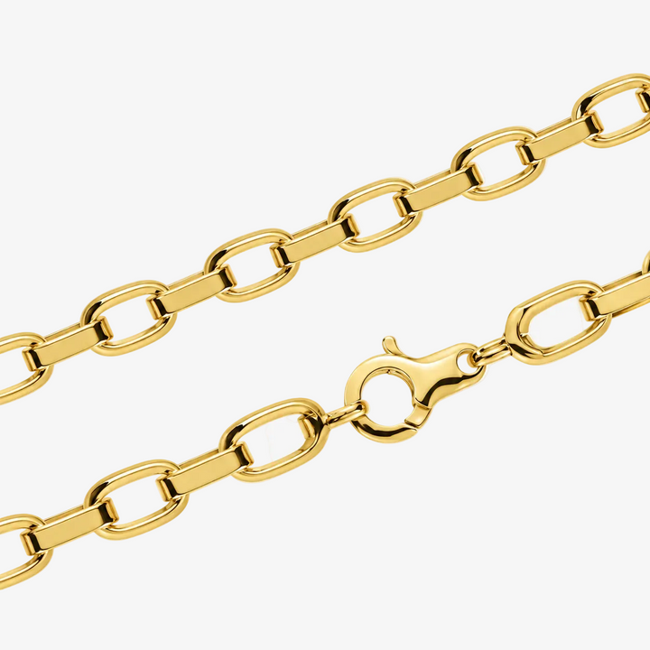 Cadena de oro de 18 quilates - Tamaño: 18 pulgadas - Tamaño del eslabón: 5,9 mm de ancho, 12,8 de largo - Metal: Oro amarillo de 18 quilates