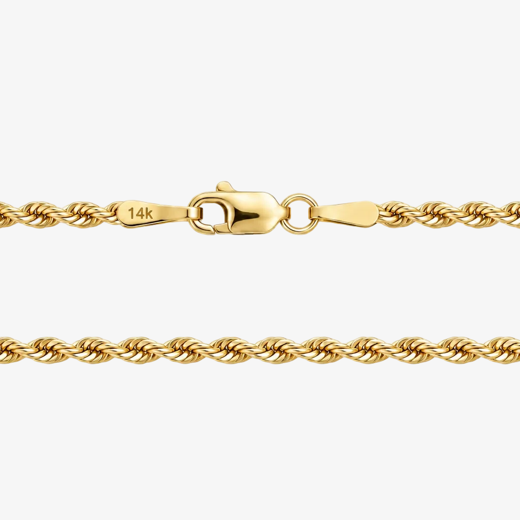 14k Yellow Gold Crucifix Rope Chain Necklace