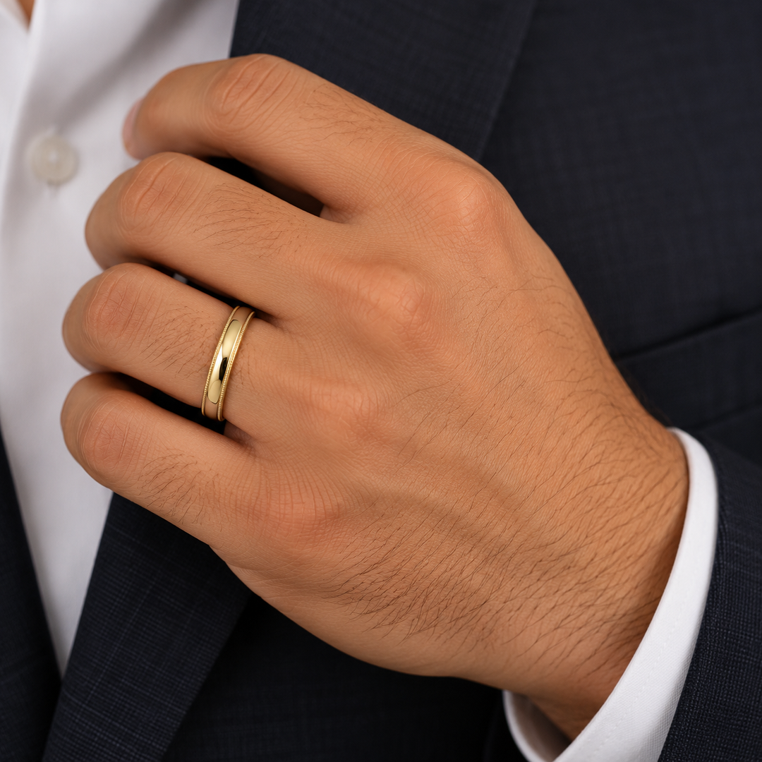 14k Yellow Gold Milgrain Wedding Band
