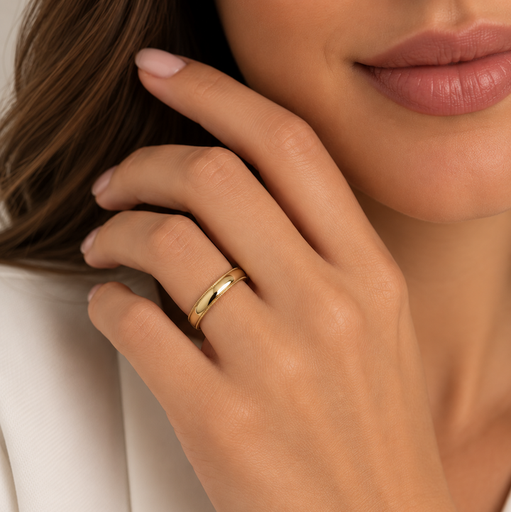 14k Yellow Gold Milgrain Wedding Band