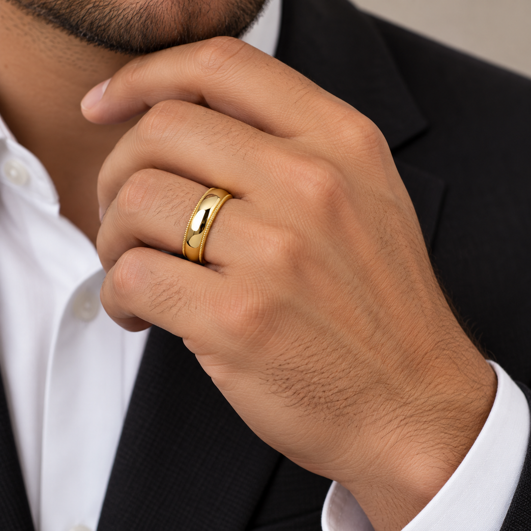 14k Yellow Gold 5mm Milgrain Wedding Band