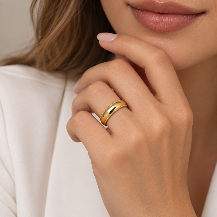 14k Yellow Gold 5mm Milgrain Wedding Band
