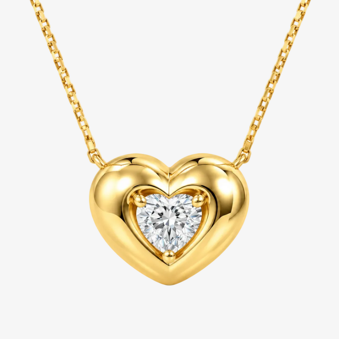 18K Yellow Gold Natural Diamond Heart Necklace