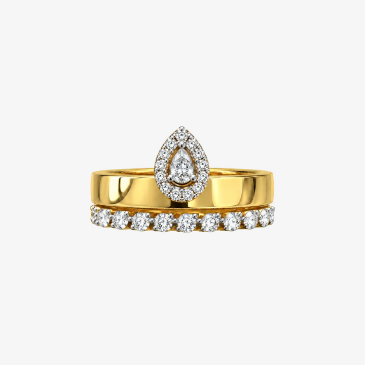 18K Yellow Gold Natural Diamond Pear Ring