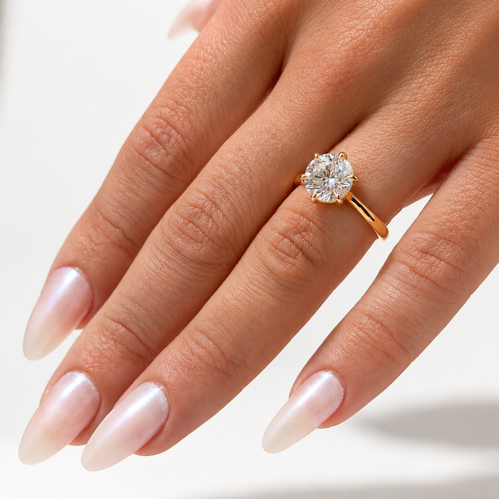 Six-Prong Solitaire Ring in 18K Yellow Gold 3 Cts Lab Grown Diamond