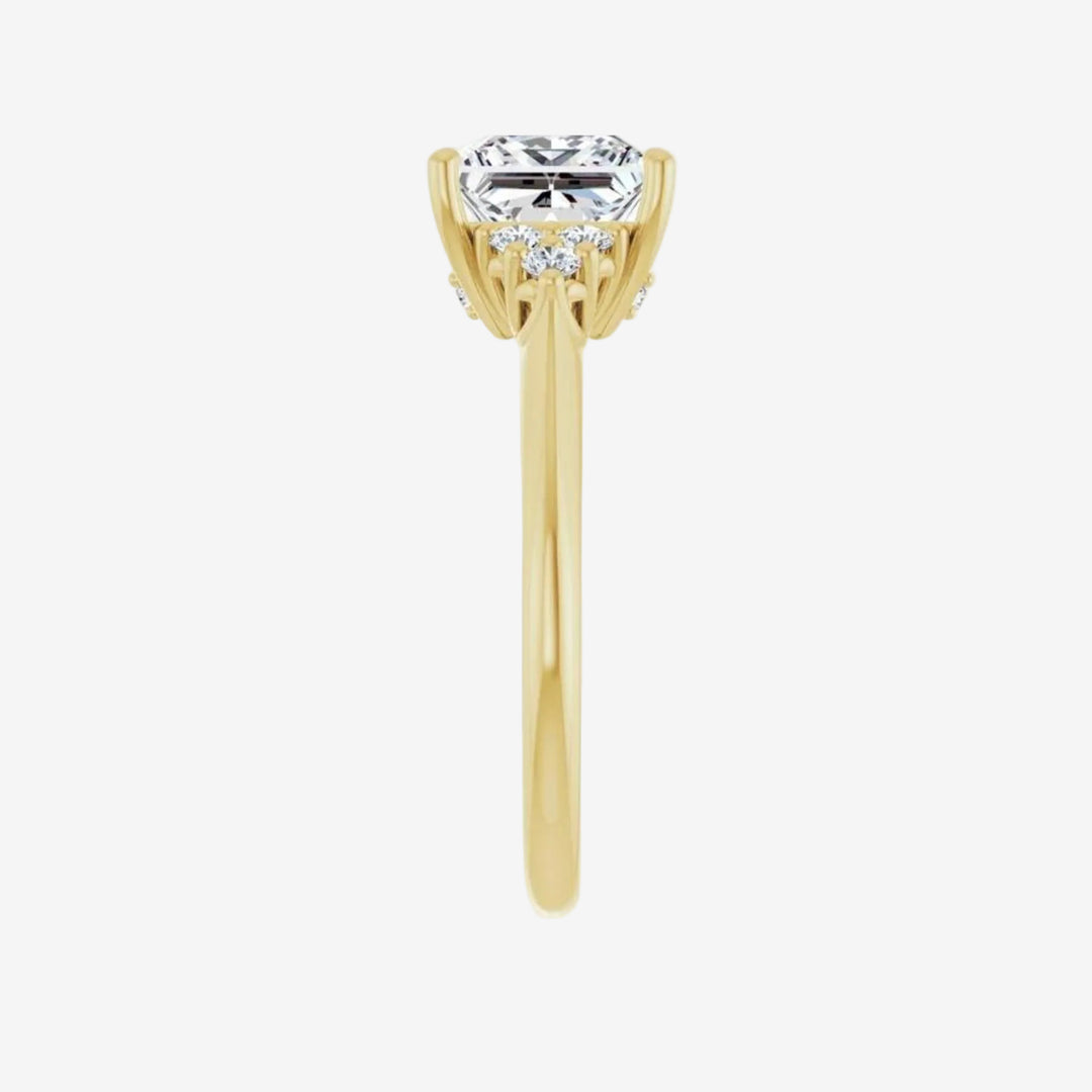 Gold ring with a square-shaped diamond.