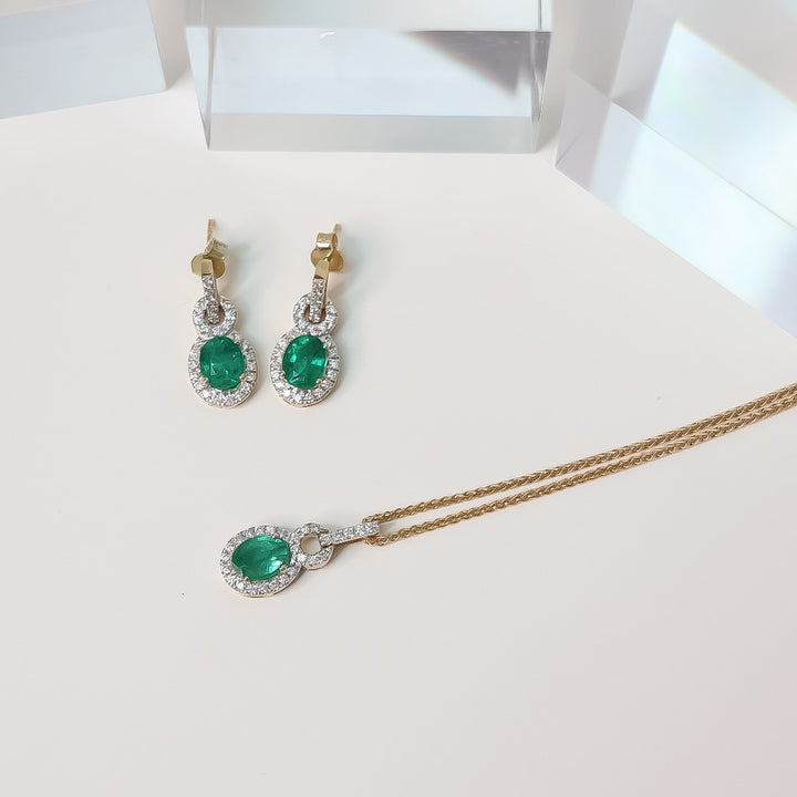 Emerald Earring with Diamonds in 14k Gold