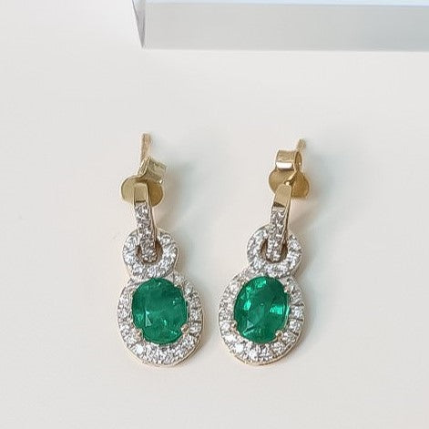 Emerald Earring with Diamonds in 14k Gold