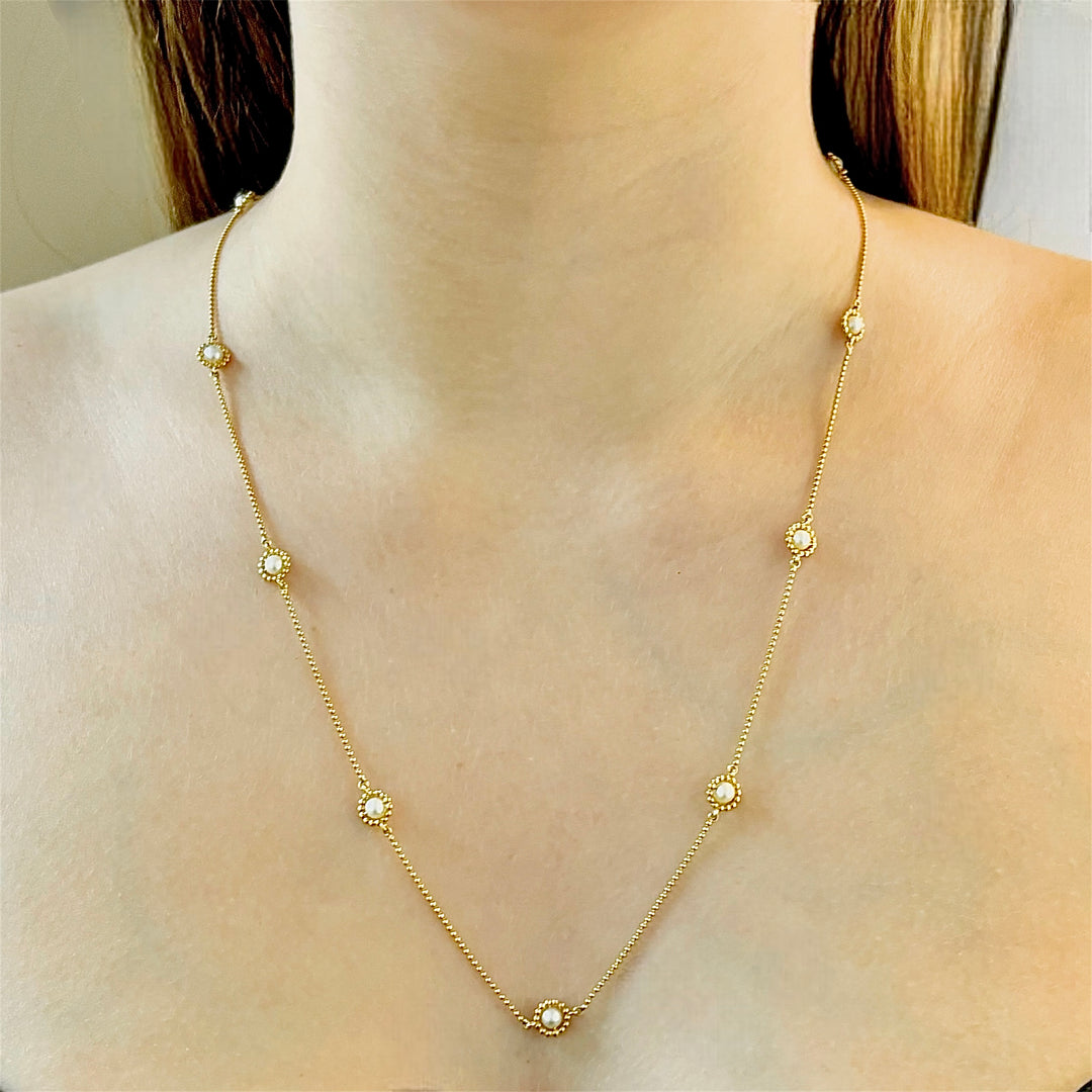 18k Gold Long Pearl Necklace