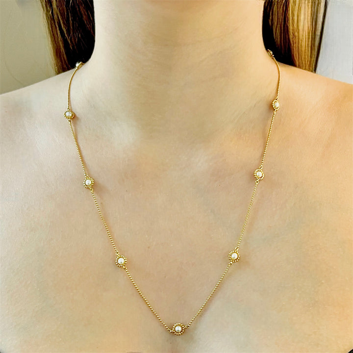 18k Gold Long Pearl Necklace