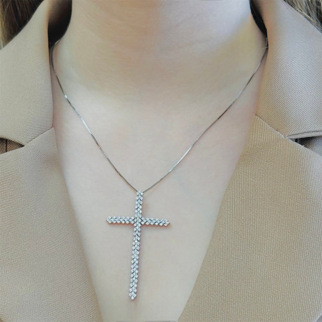 18k Gold White Cross Necklace Diamonds