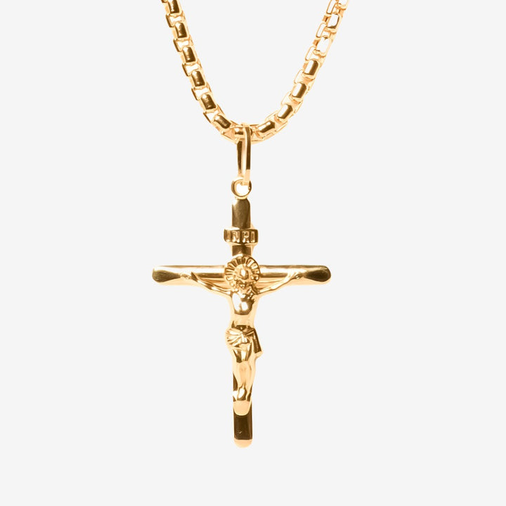 18k Gold Cross of Jesus Pendant