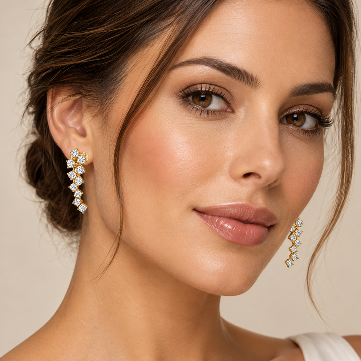 18K Yellow Gold Natural Diamond Drop Earrings