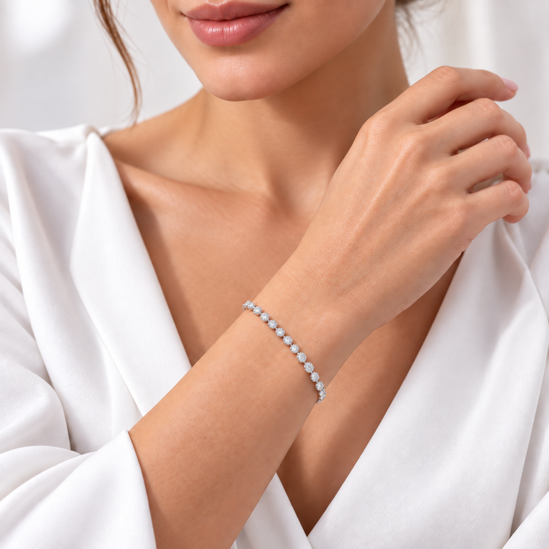 18K White Gold Natural Diamond Tennis Bracelet – 0.995 CTW