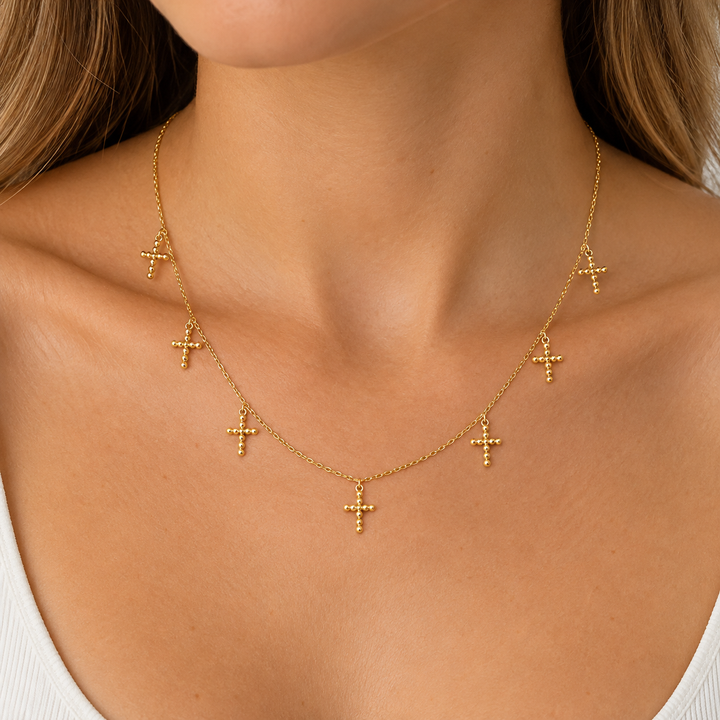 Collar de cruz de oro de 18 quilates - Tamaño: 17,9 pulgadas - Metal: Oro amarillo de 18 quilates
