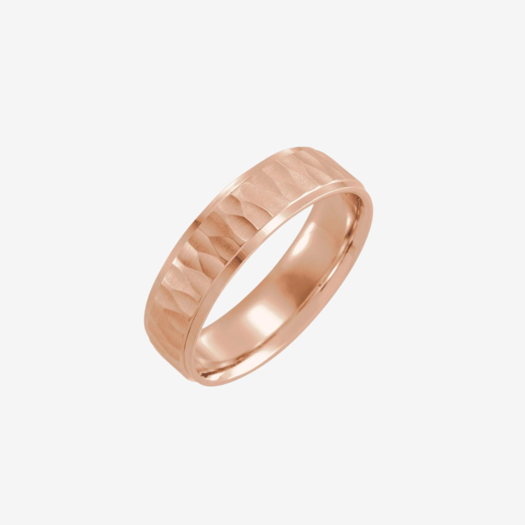 Step-Edge Band Matte Hammered Textured Solid Gold