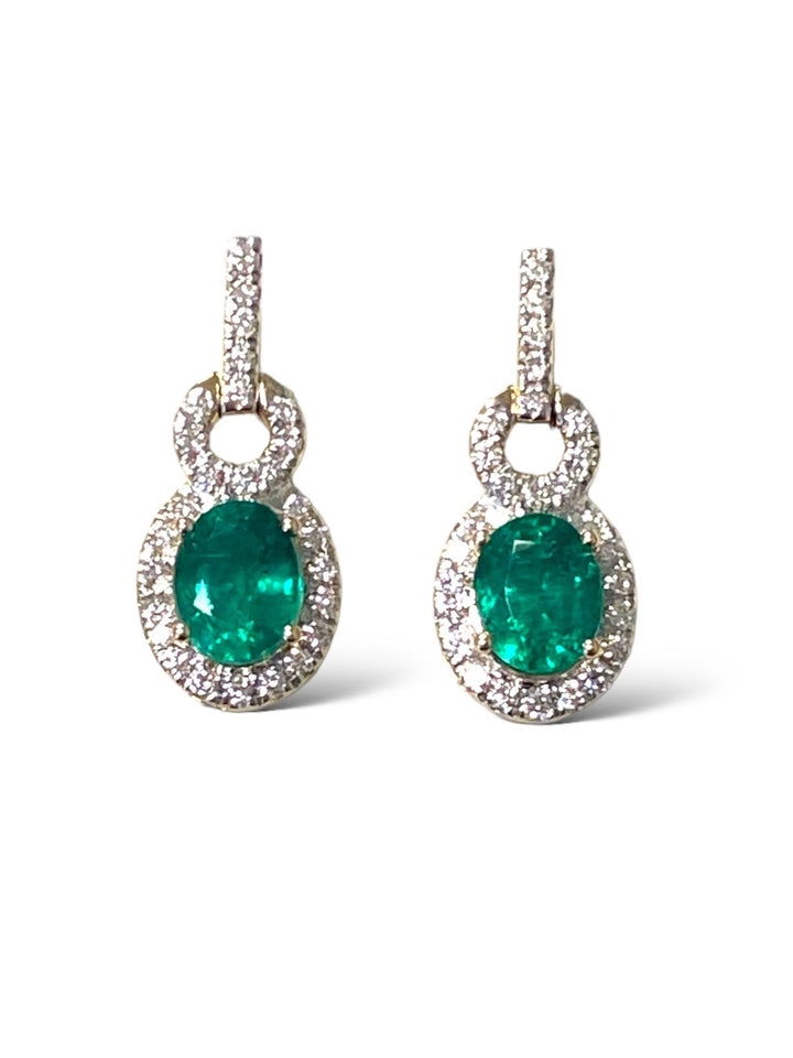 Emerald Earring with Diamonds in 14k Gold