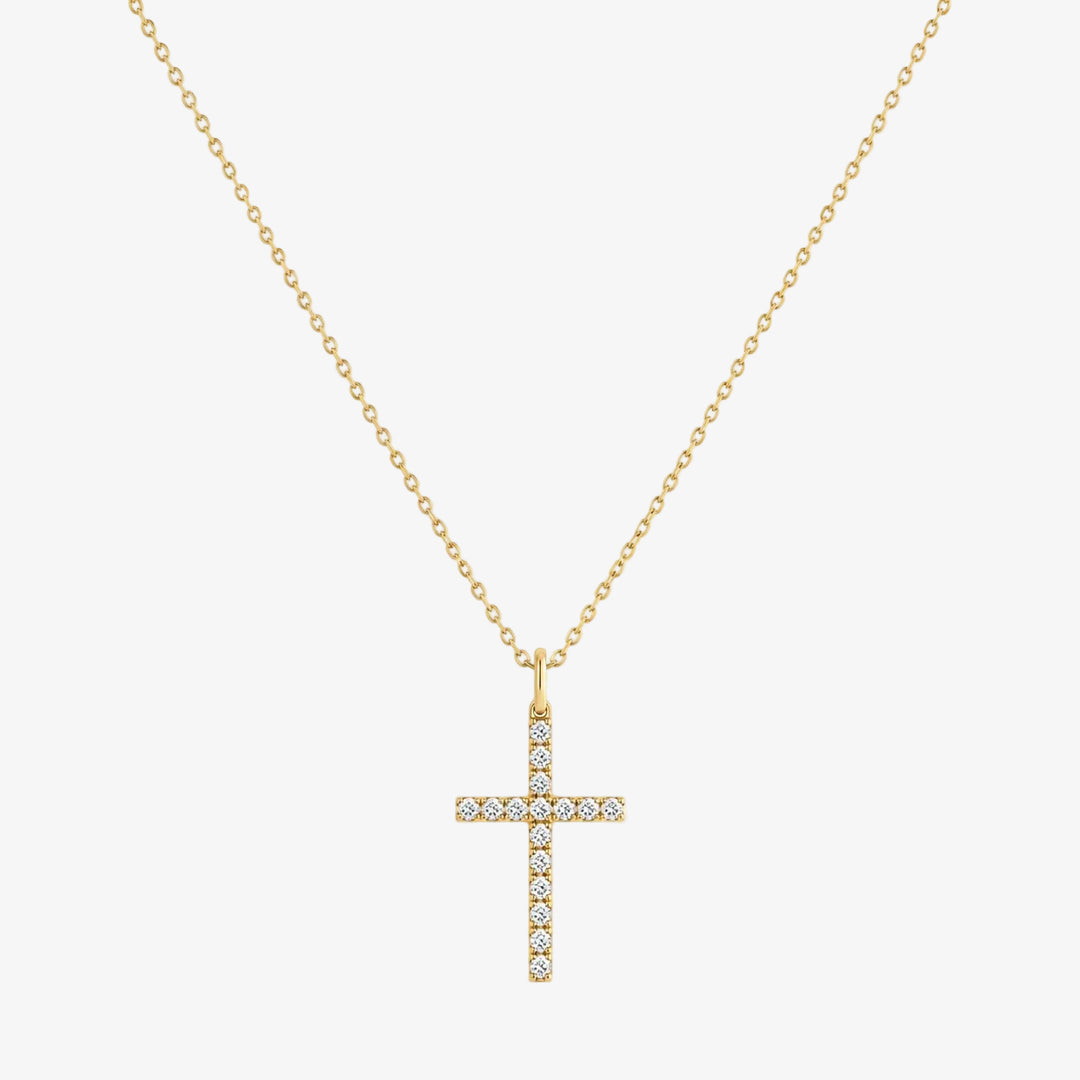 18K Yellow Gold Diamond Cross Necklace