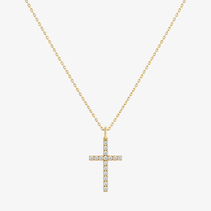 18K Yellow Gold Diamond Cross Necklace