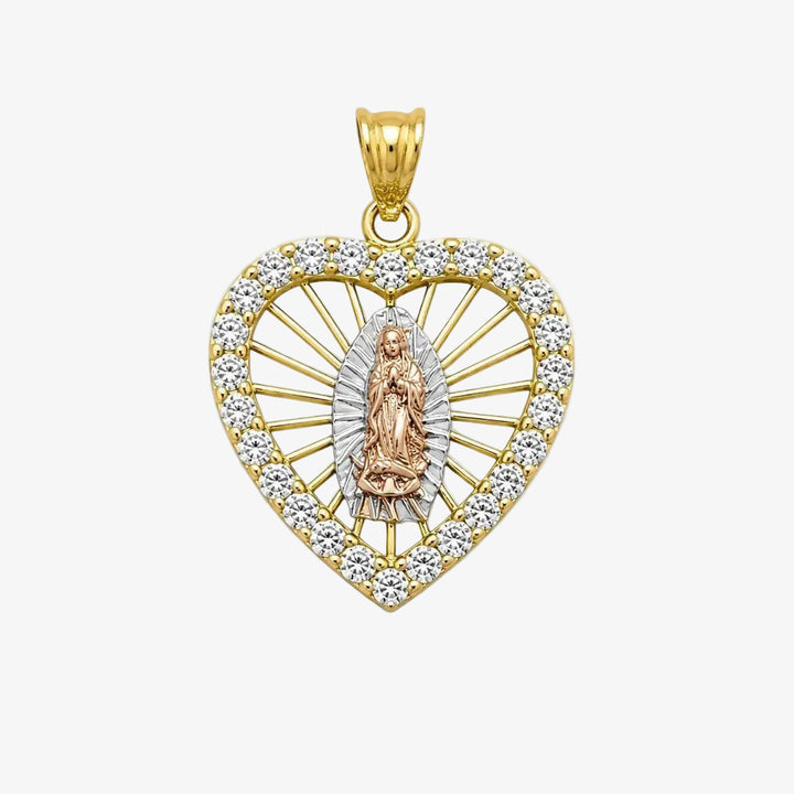 14k Gold Our Lady of Guadalupe Heart Pendant