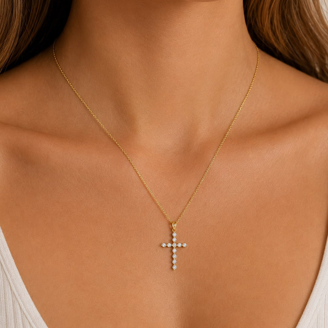 18k Gold Diamond Cross Pendant