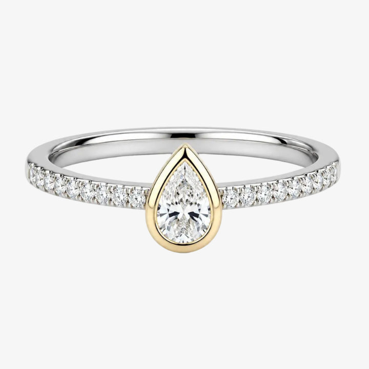 18k Two-Tone Gold Pear Diamond Ring