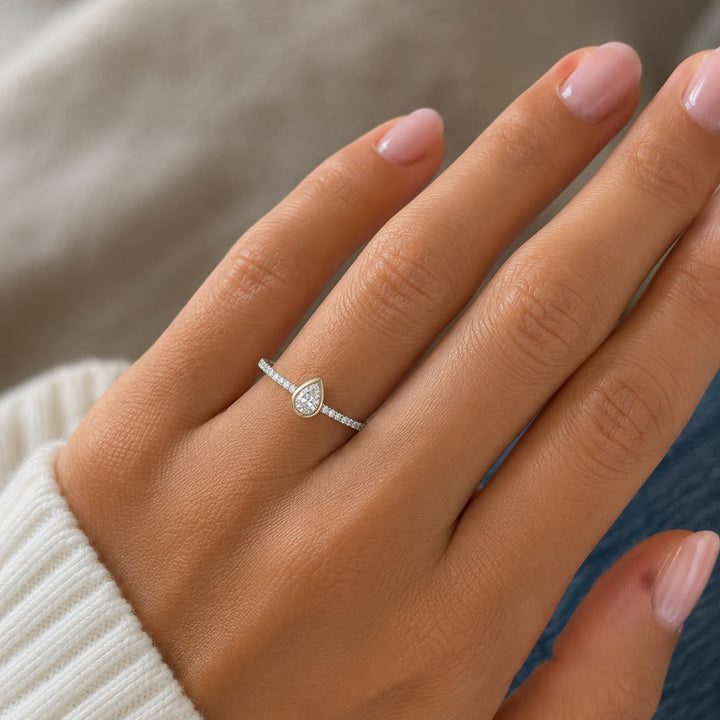 18k Two-Tone Gold Pear Diamond Ring