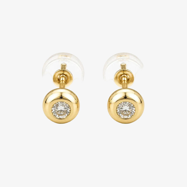 18k Yellow Gold Bezel Diamond Stud Earrings