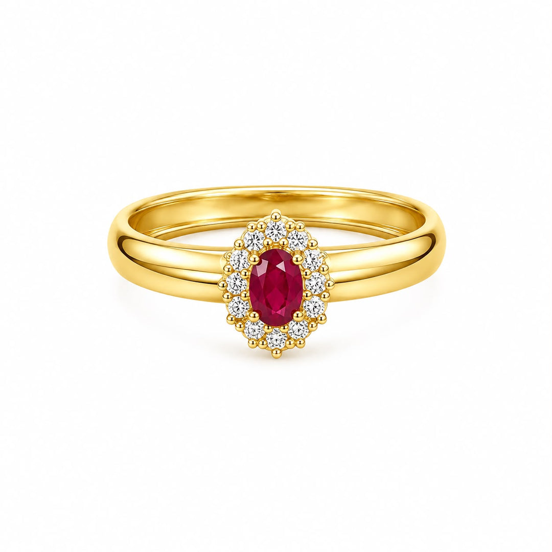 18K Yellow Gold Oval Halo Ring