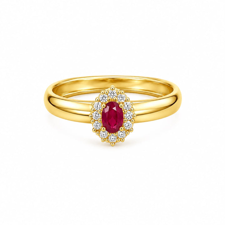 18K Yellow Gold Oval Halo Ring