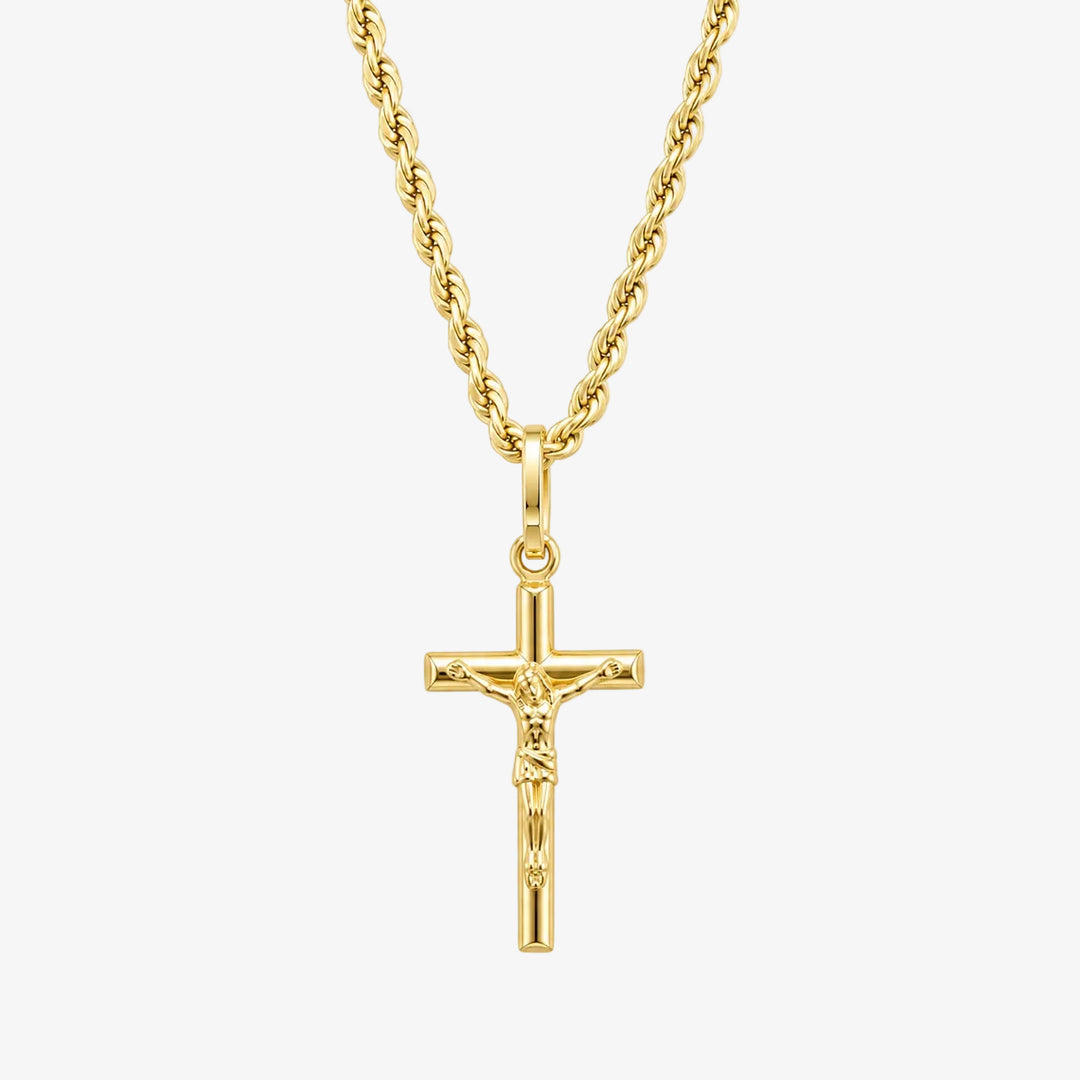 14k Yellow Gold Crucifix Rope Chain Necklace