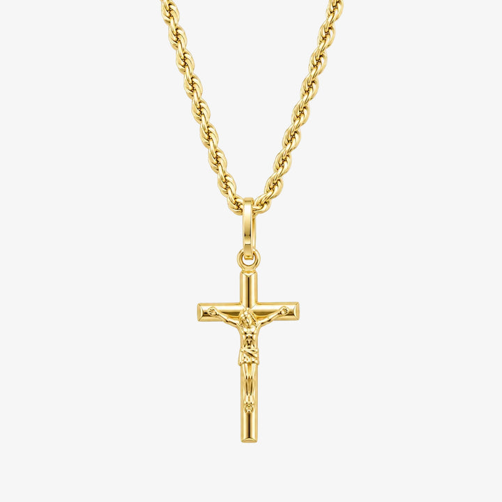 14k Yellow Gold Crucifix Rope Chain Necklace