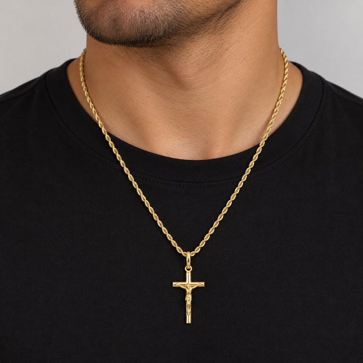 14k Yellow Gold Crucifix Rope Chain Necklace