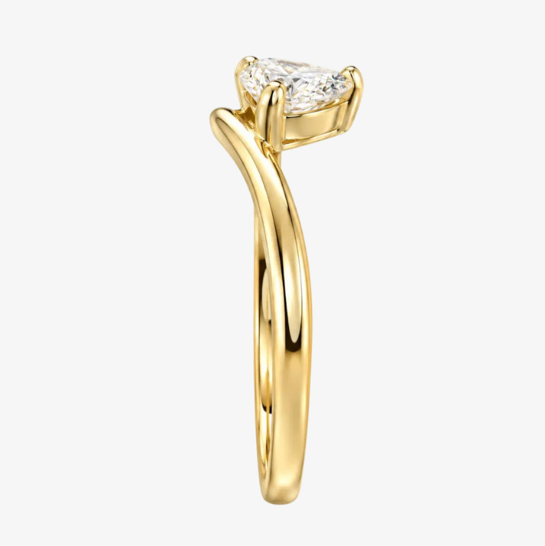 18K Yellow Gold Curved Pear Diamond Pinky Ring