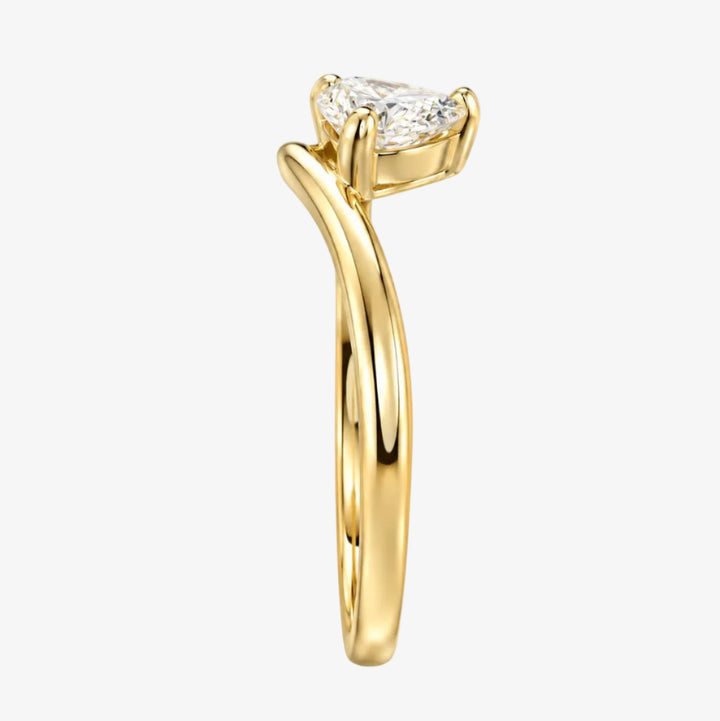 18K Yellow Gold Curved Pear Diamond Pinky Ring