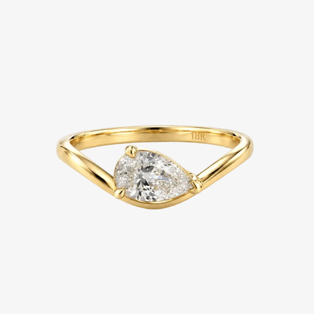 18K Yellow Gold Curved Pear Diamond Pinky Ring
