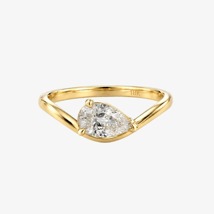 18K Yellow Gold Curved Pear Diamond Pinky Ring