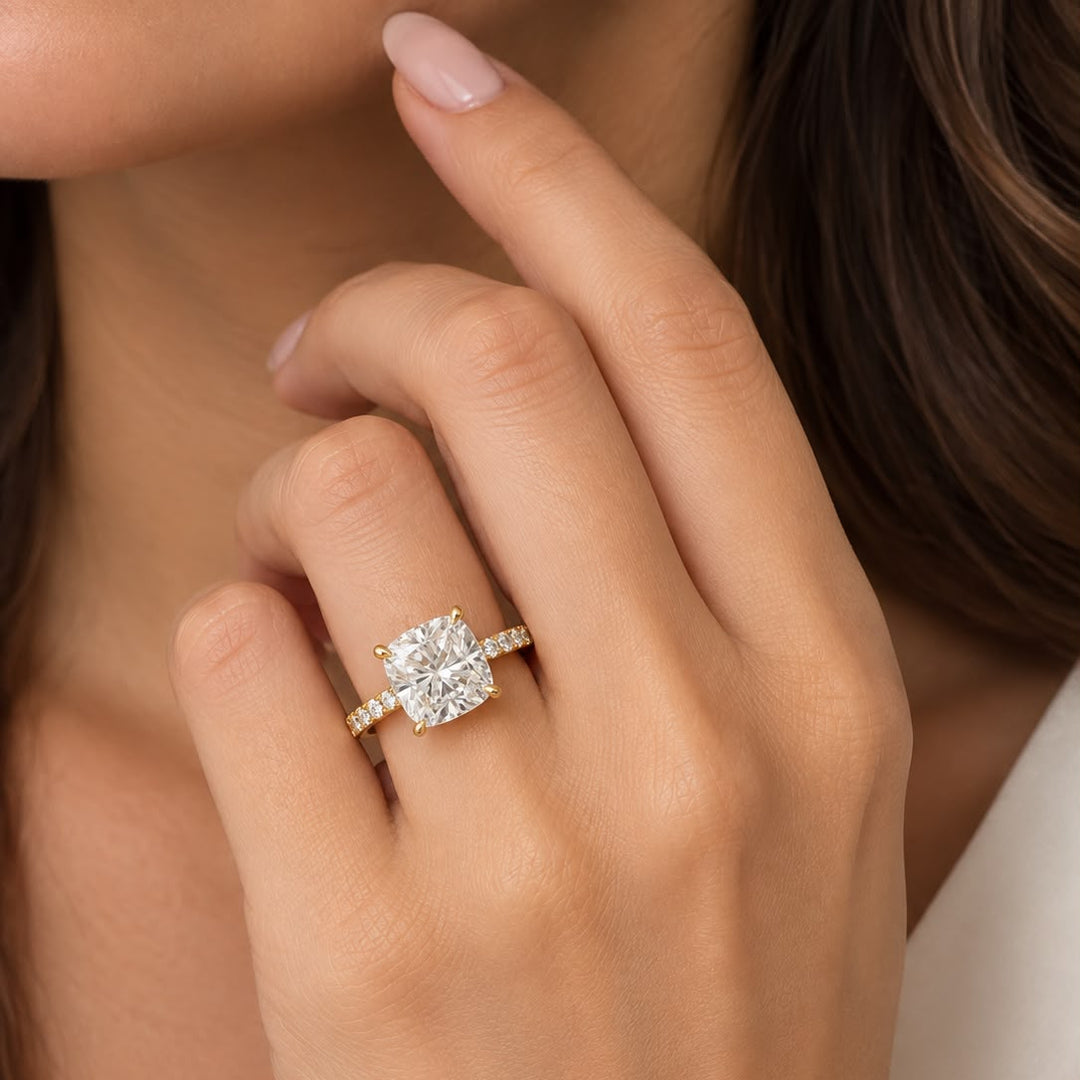 18K Yellow Gold Cushion Diamond Engagement Ring