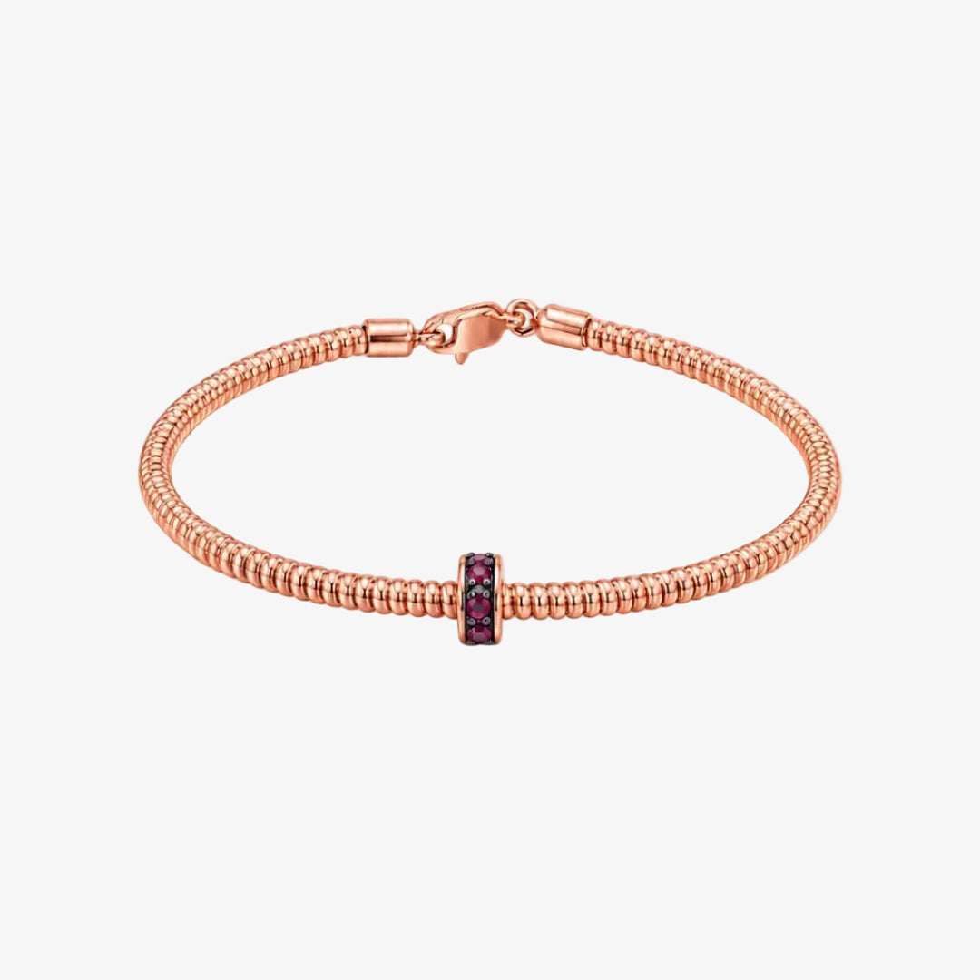 18K Rose Gold Ruby Accent Beaded Bracelet – 0.070 CTW