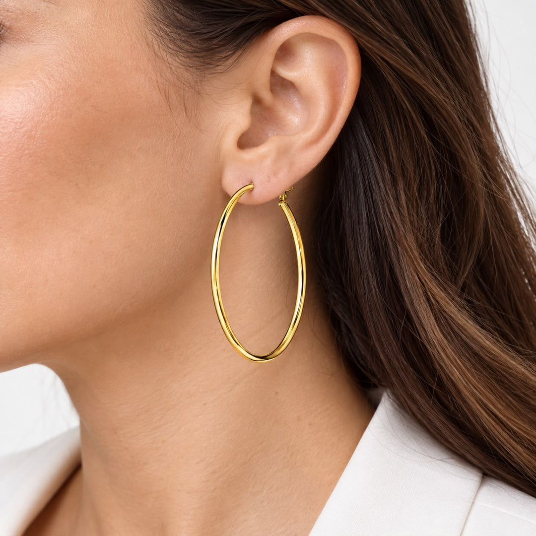 14K Yellow Gold Classic Large Hoop Earrings – 52.5mm