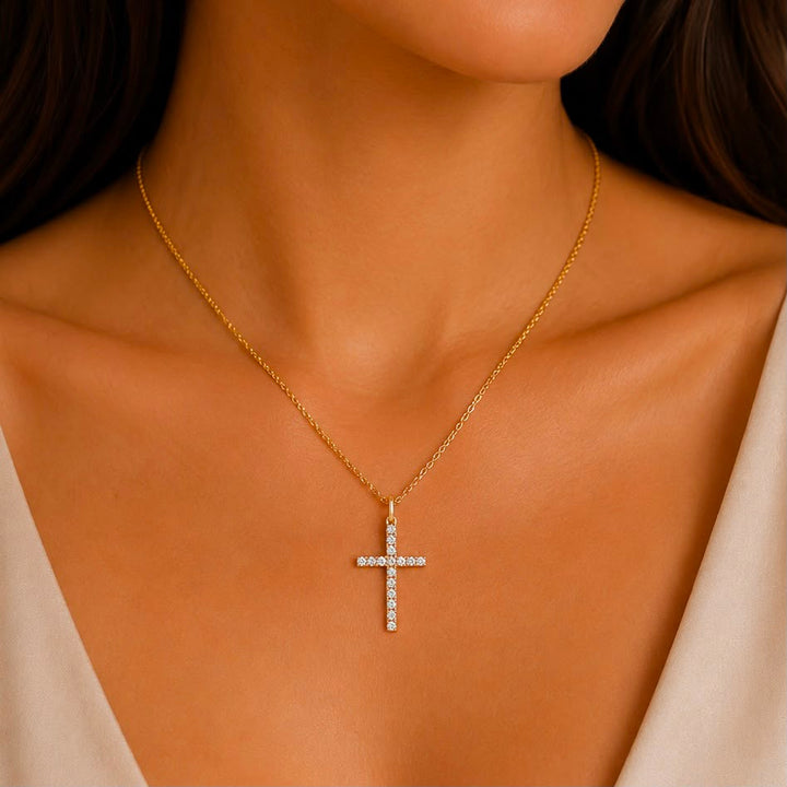 18K Yellow Gold Diamond Cross Necklace