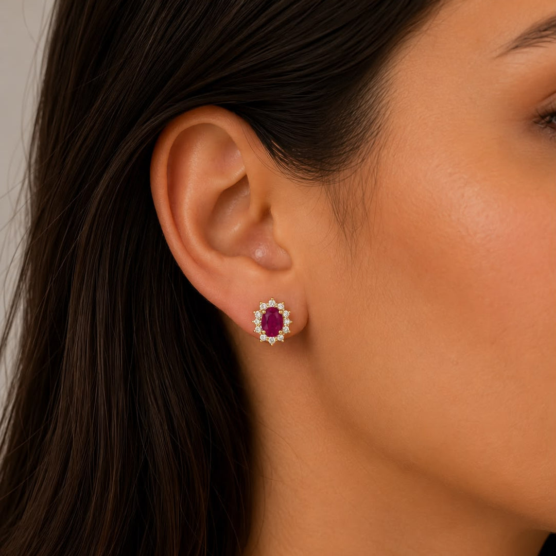 18k Yellow Gold Ruby Stud Earrings