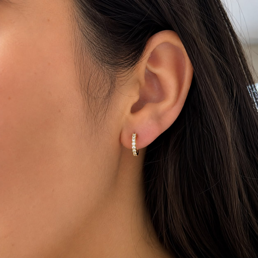18k Yellow Gold Diamond Hoop Earrings