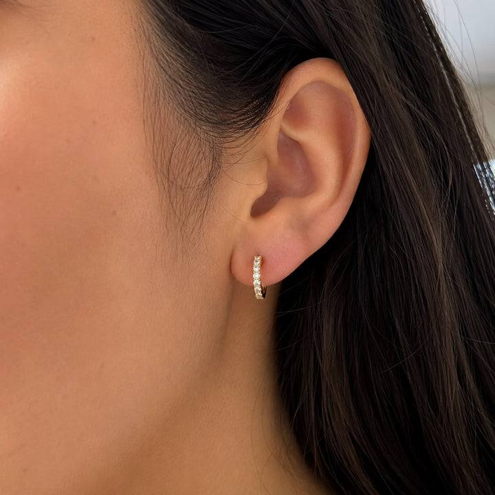 18k Yellow Gold Diamond Hoop Earrings